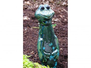 Blumenstecker lustiger Frosch aus Keramik - dunkelgrün